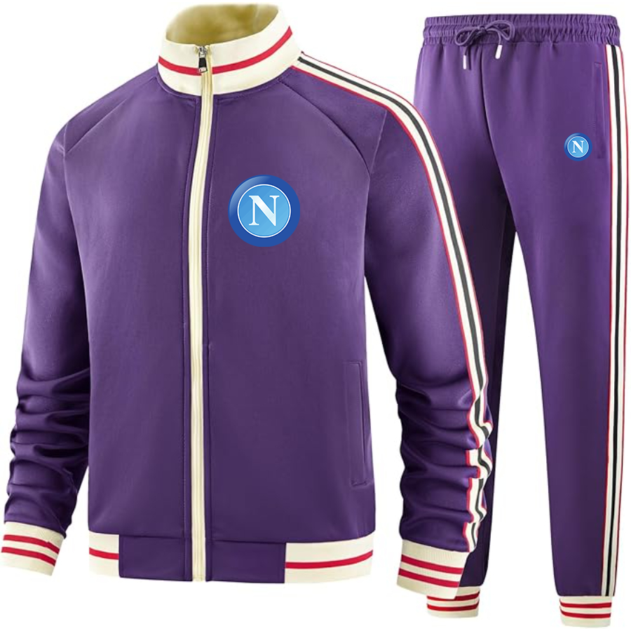 Men's  Napoli FC - Premium Two-Piece Designer Tracksuit with Bold Striped Accents and Zippered Front - Elevated Athletic Wear