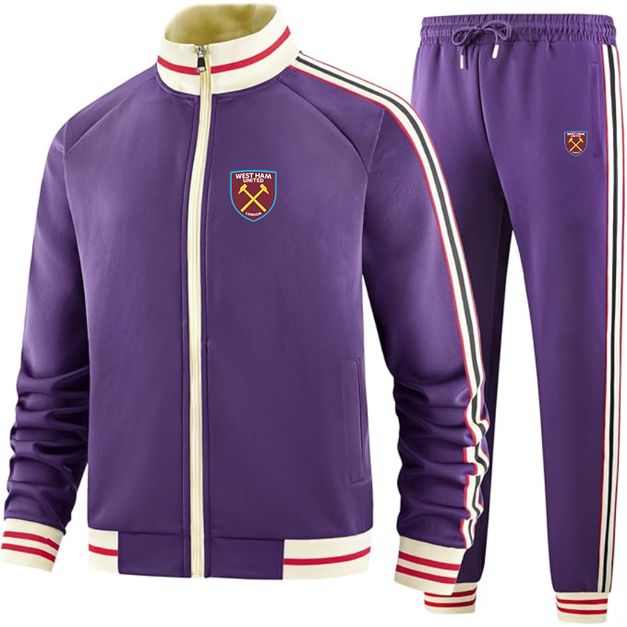 Men's West Ham United FC - Premium Two-Piece Designer Tracksuit with Bold Striped Accents and Zippered Front - Elevated Athletic Wear