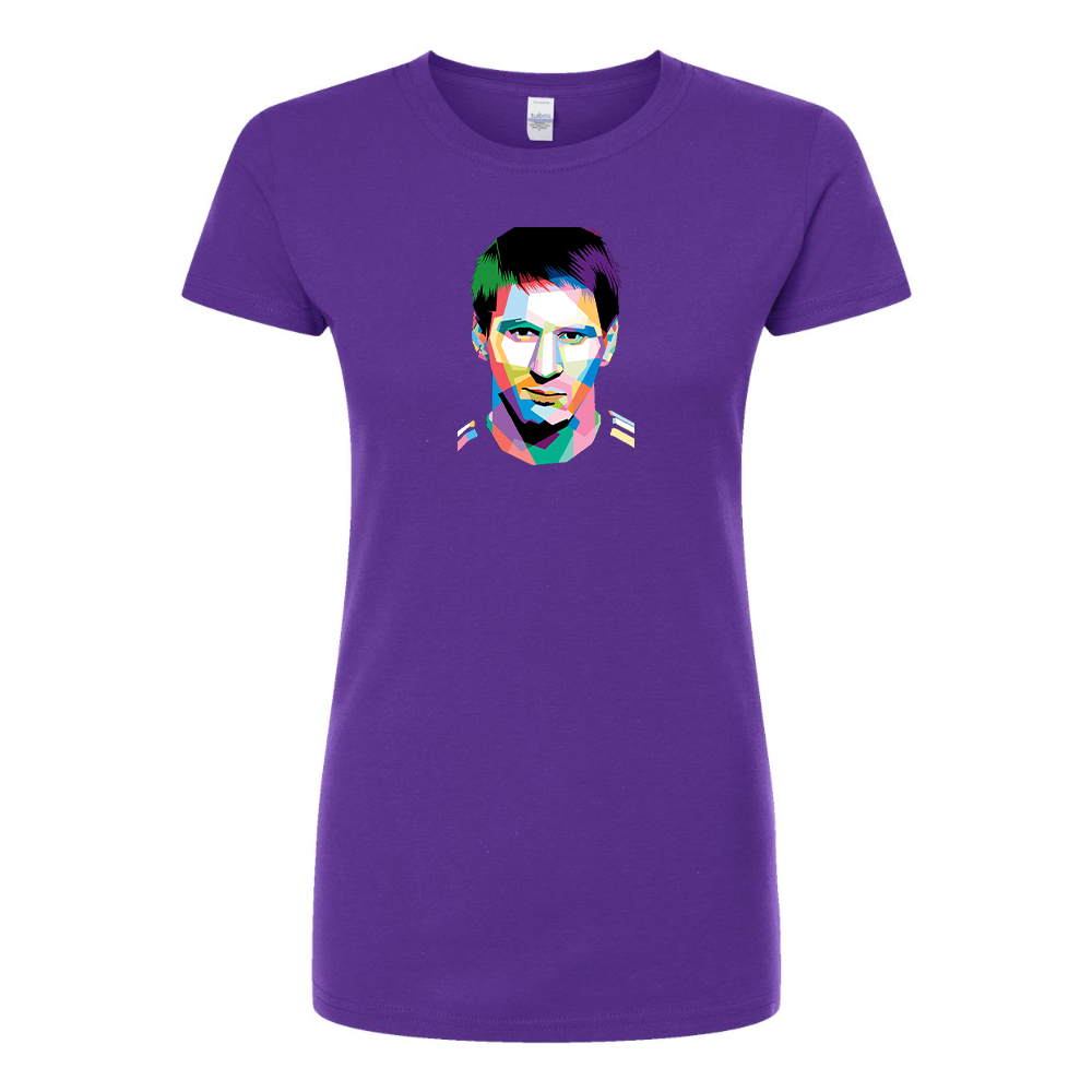 Women's Lionel Messi Face Art Soccer Round Neck T-Shirt