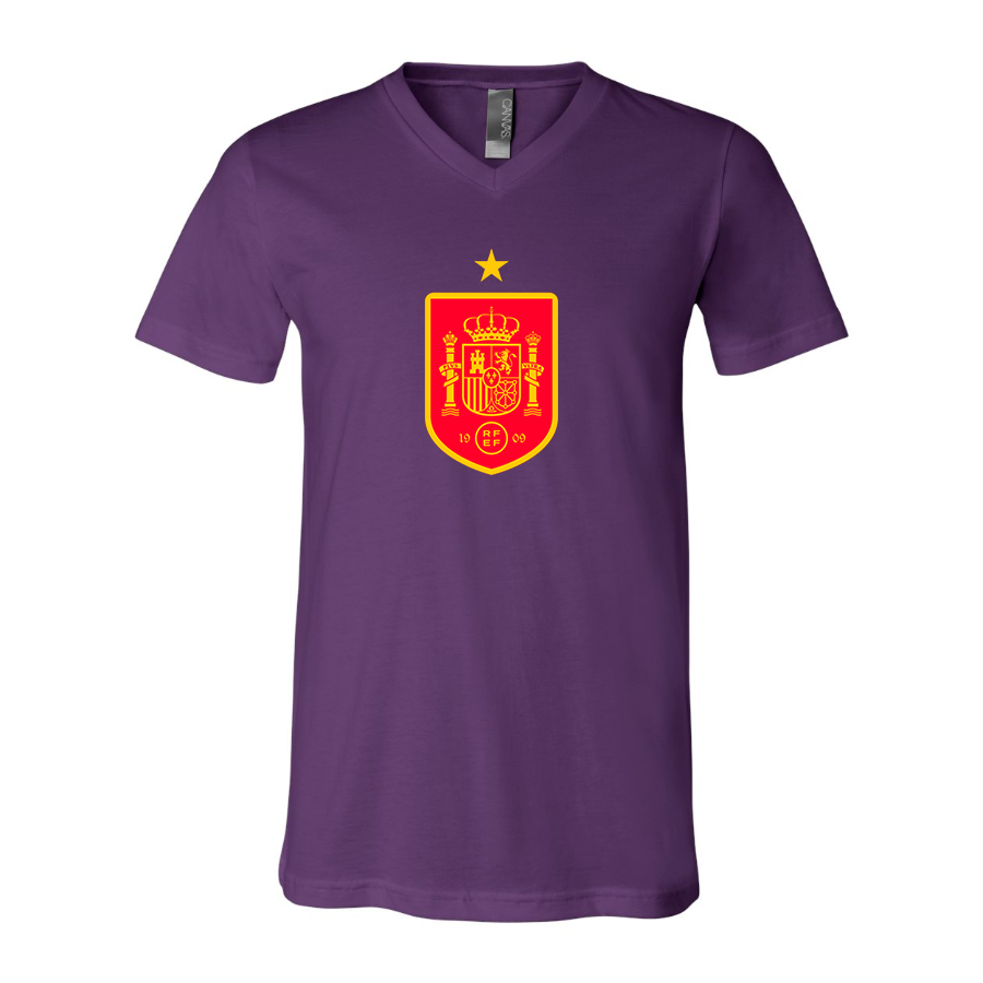 Men’s Spain Red Logo National Soccer Team   - BELLA + CANVAS - Jersey V-Neck Tee - 3005