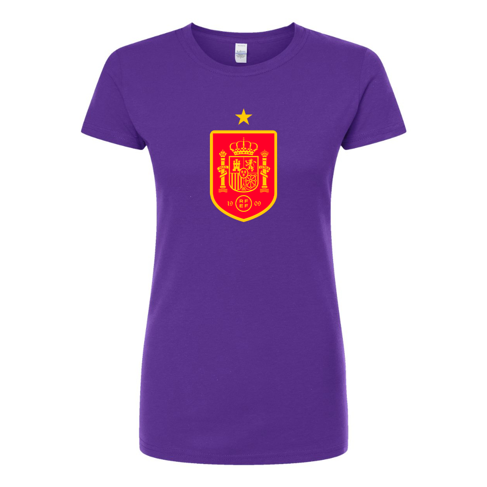 Women's Spain Red Logo National Soccer Team Round Neck T-Shirt