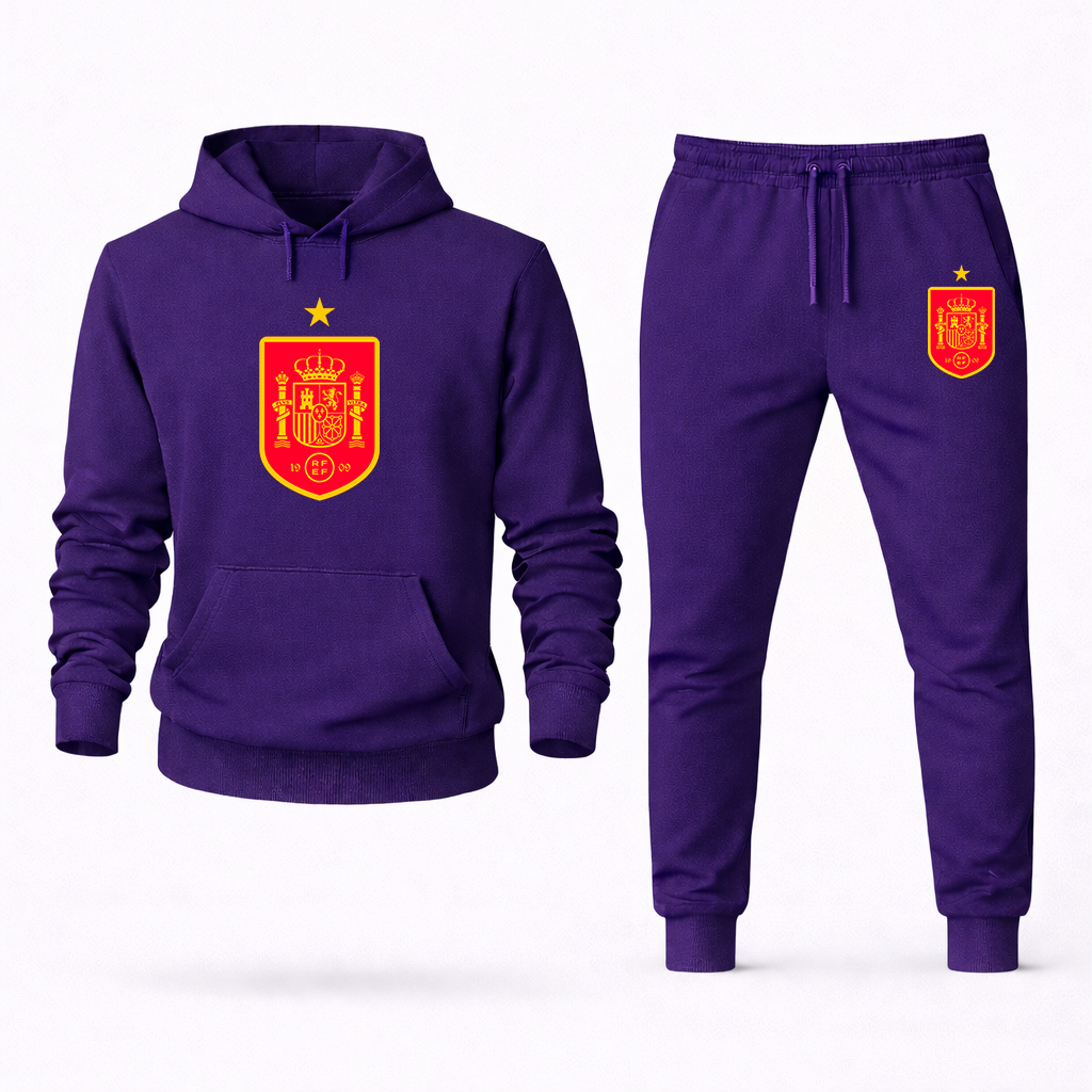 Men's Spain Red Logo National Soccer Team Hoodie Joggers Set