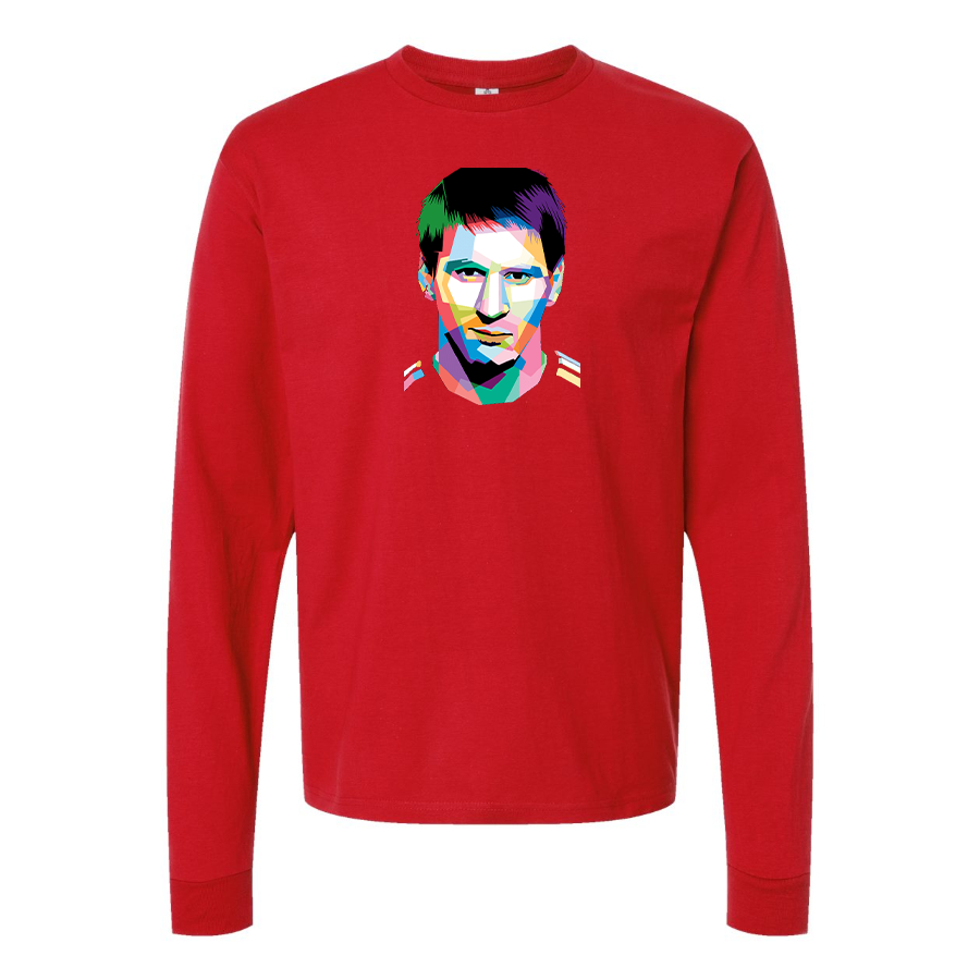 Men's Lionel Messi Face Art Soccer Long Sleeve T-Shirt