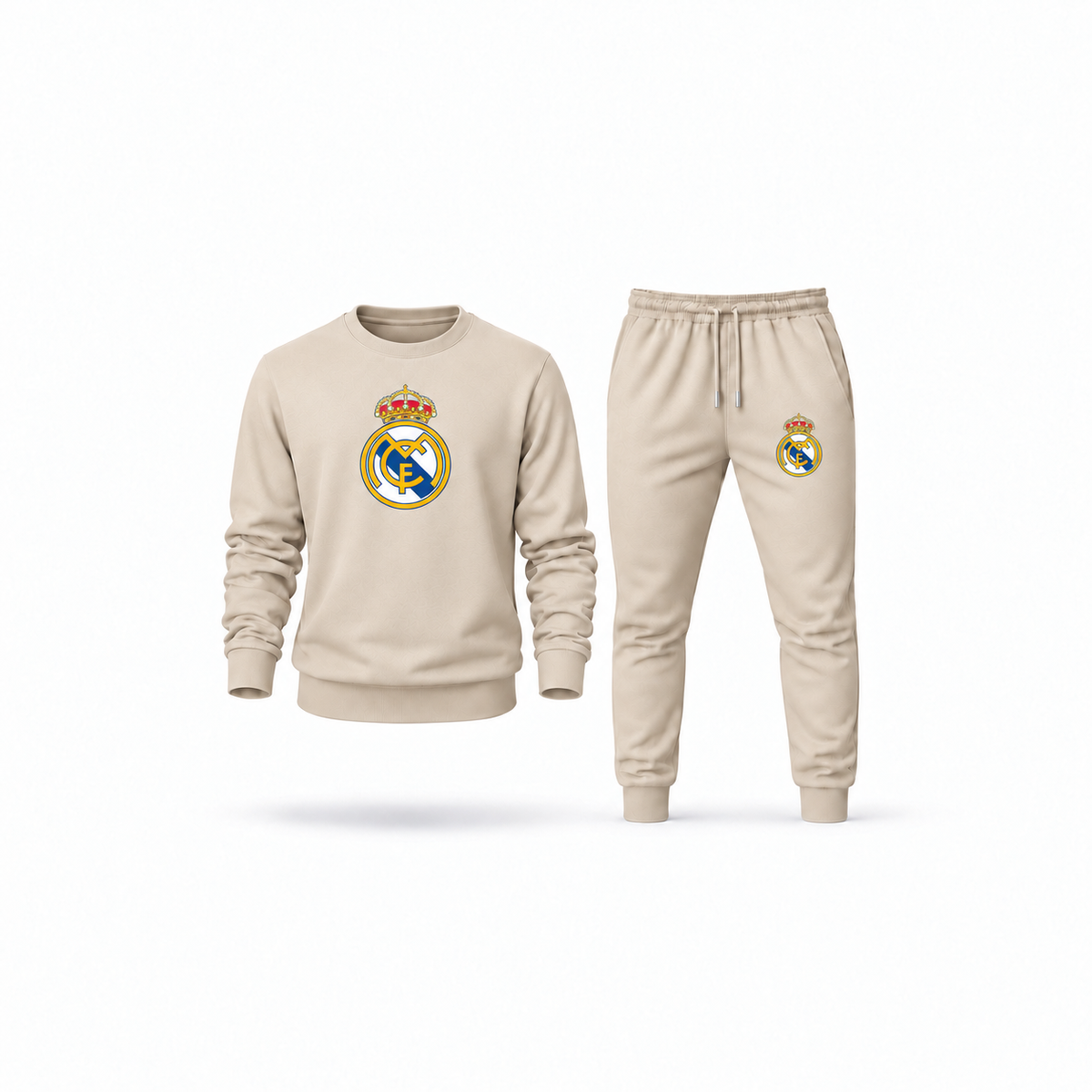 Men's Real Madrid Soccer Sweatshirt Joggers Set | Color: Tan | Main