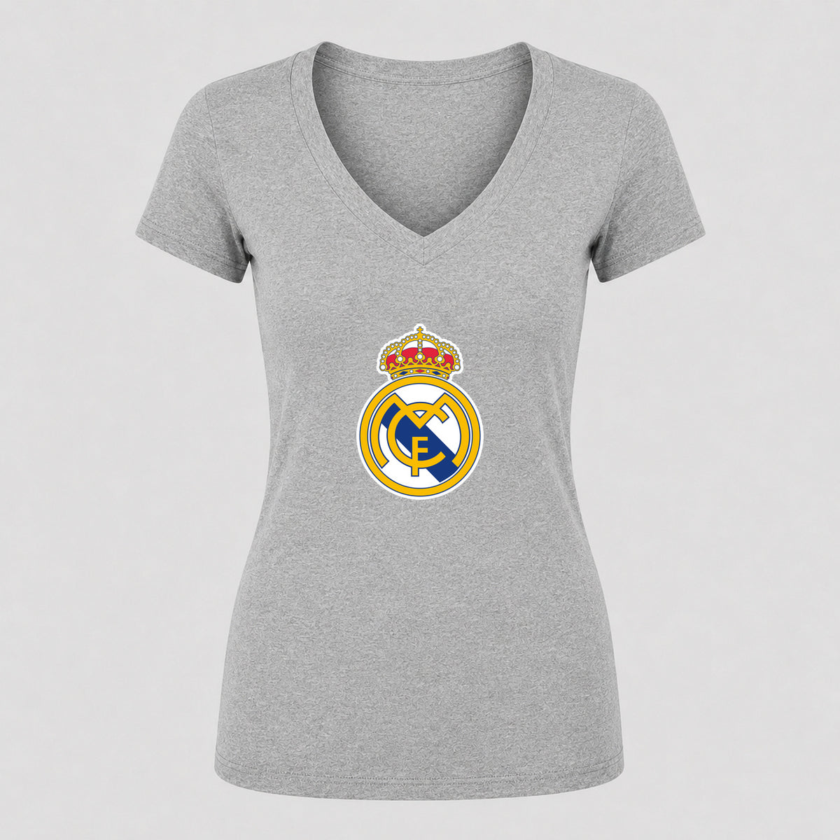 Women's Real Madrid Soccer V-Neck T-Shirt | Color: Gray | Original artwork on Drive garment