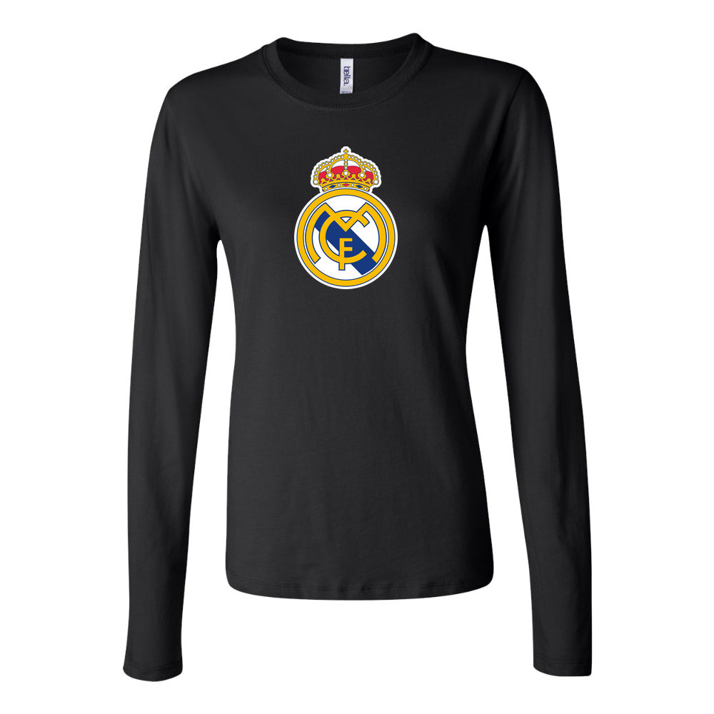 Women's Real Madrid Soccer Long Sleeve T-Shirt | Color: Black | Original artwork on Drive garment