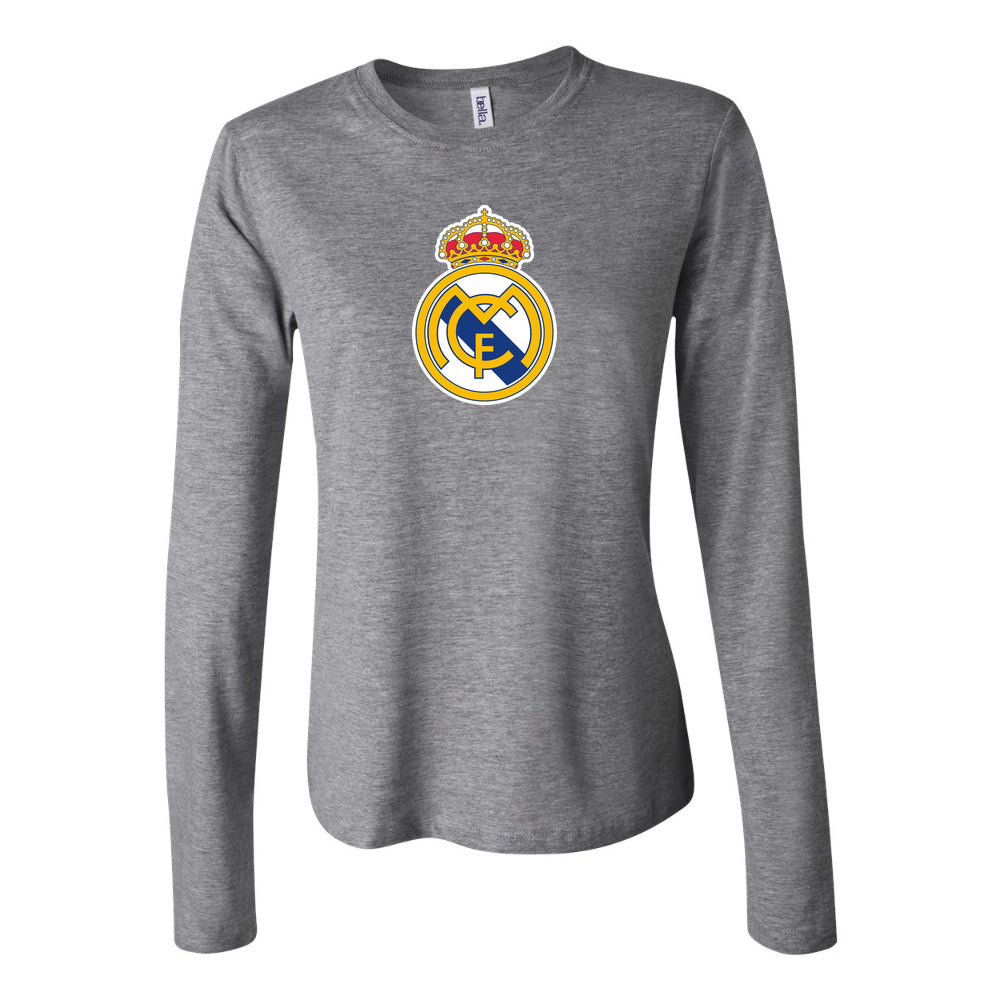 Women's Real Madrid Soccer Long Sleeve T-Shirt | Color: Grey | Original artwork on Drive garment