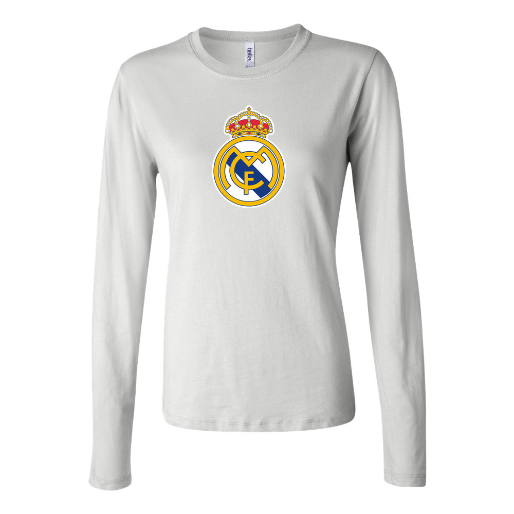 Women's Real Madrid Soccer Long Sleeve T-Shirt | Color: White | Original artwork on Drive garment