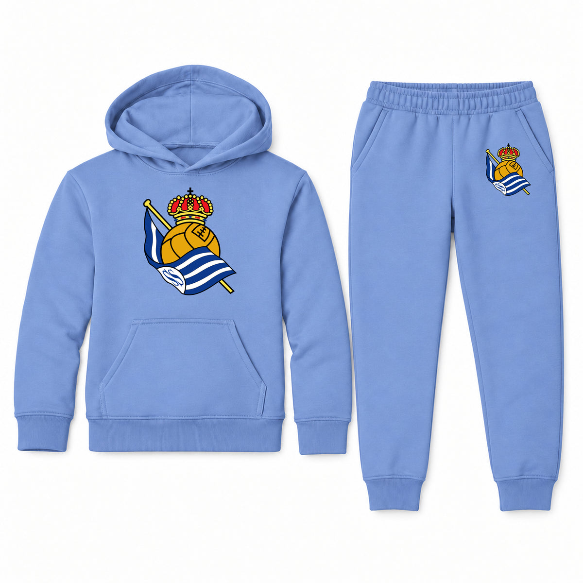 Real Sociedad FC youth hoodie jogger set, Carolina Blue, Youth Large ages 10–12