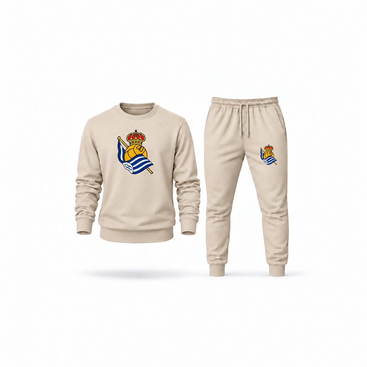 Men's Real Sociedad FC Sweatshirt Joggers Set | Color: Tan | Main