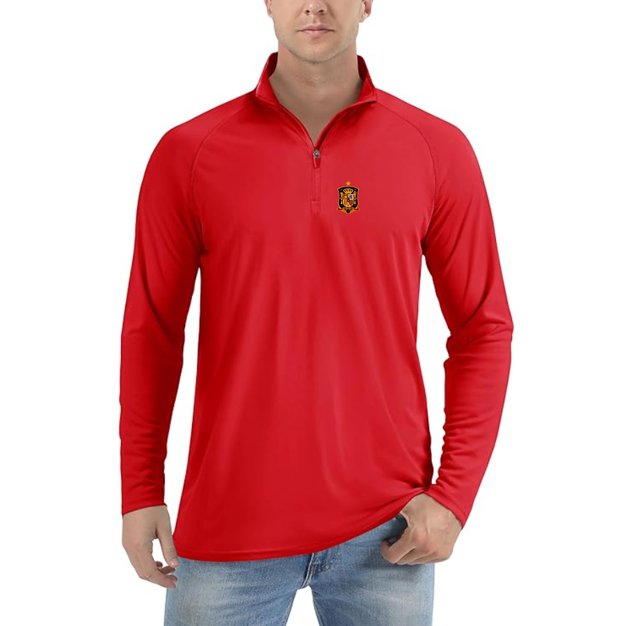 Men’s Spain National Soccer Team - Lightweight Quarter-Zip Athletic Shirt – Long Sleeve Performance Wear