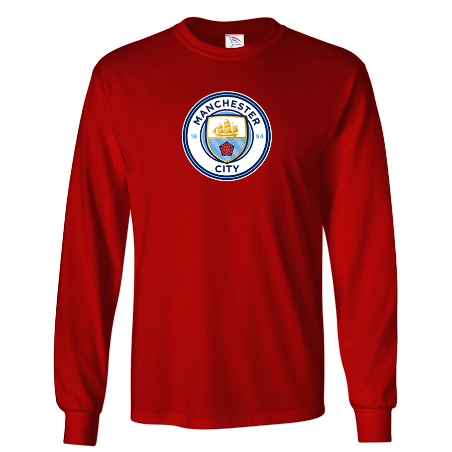 Men's Manchester City Soccer Cotton Long Sleeve T-Shirt