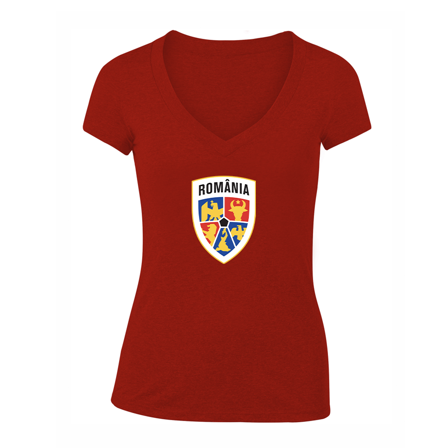 Women's Romania National Soccer Team V-Neck T-Shirt