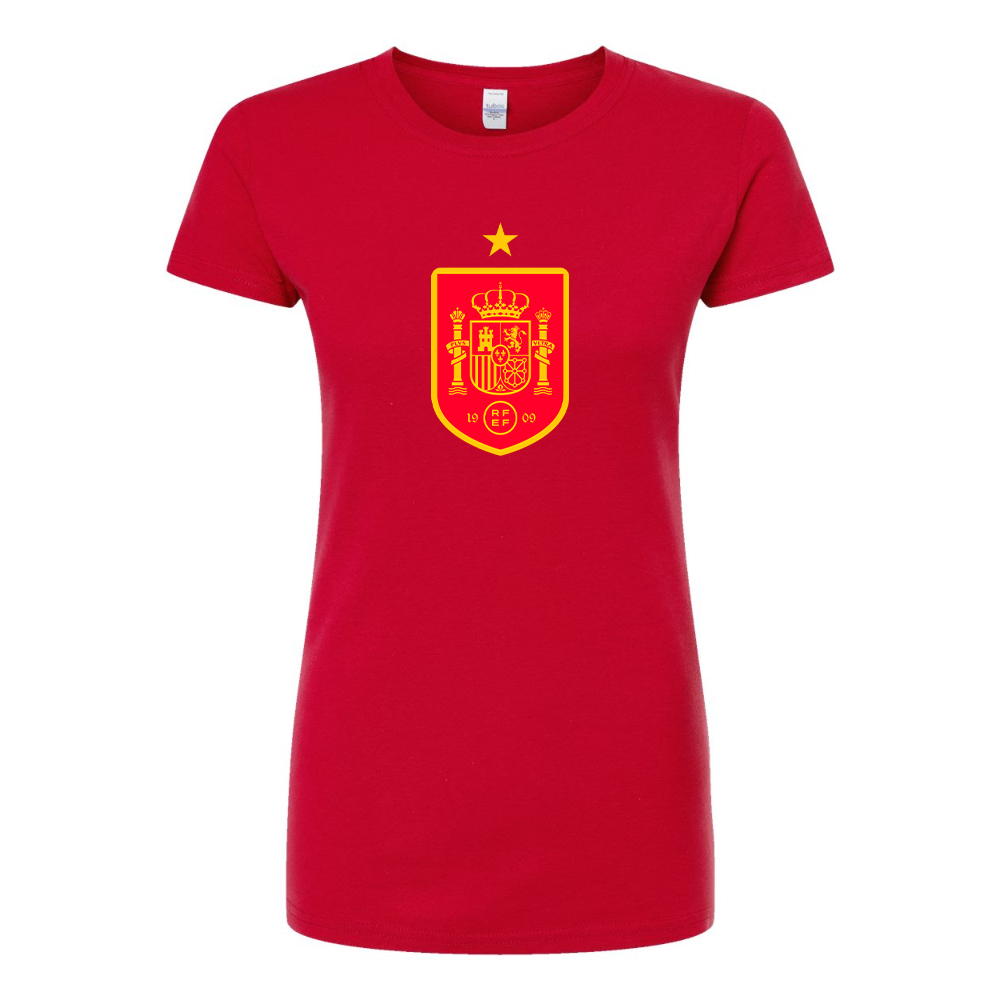 Women's Spain Red Logo National Soccer Team Round Neck T-Shirt