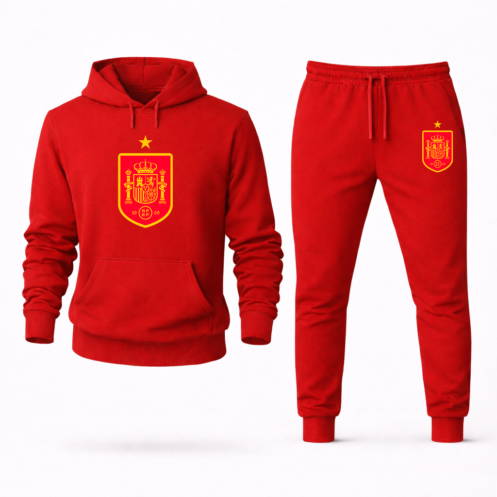 Men's Spain Red Logo National Soccer Team Hoodie Joggers Set