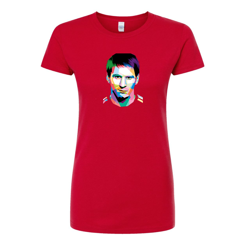 Women's Lionel Messi Face Art Soccer Round Neck T-Shirt