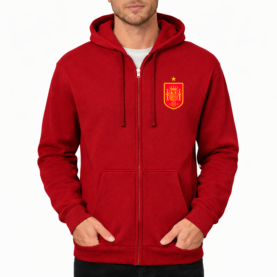 Men's Spain Red Logo National Soccer Team Zipper Hoodie