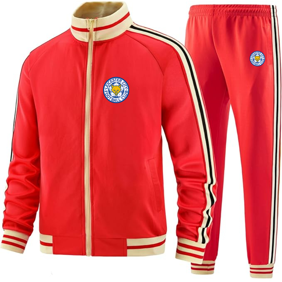 Men's Leicester City FC - Premium Two-Piece Designer Tracksuit with Bold Striped Accents and Zippered Front - Elevated Athletic Wear