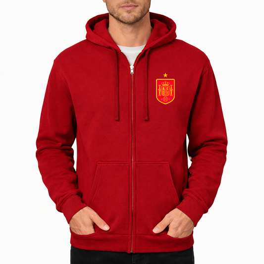 Men's Spain Red Logo National Soccer Team Zipper Hoodie