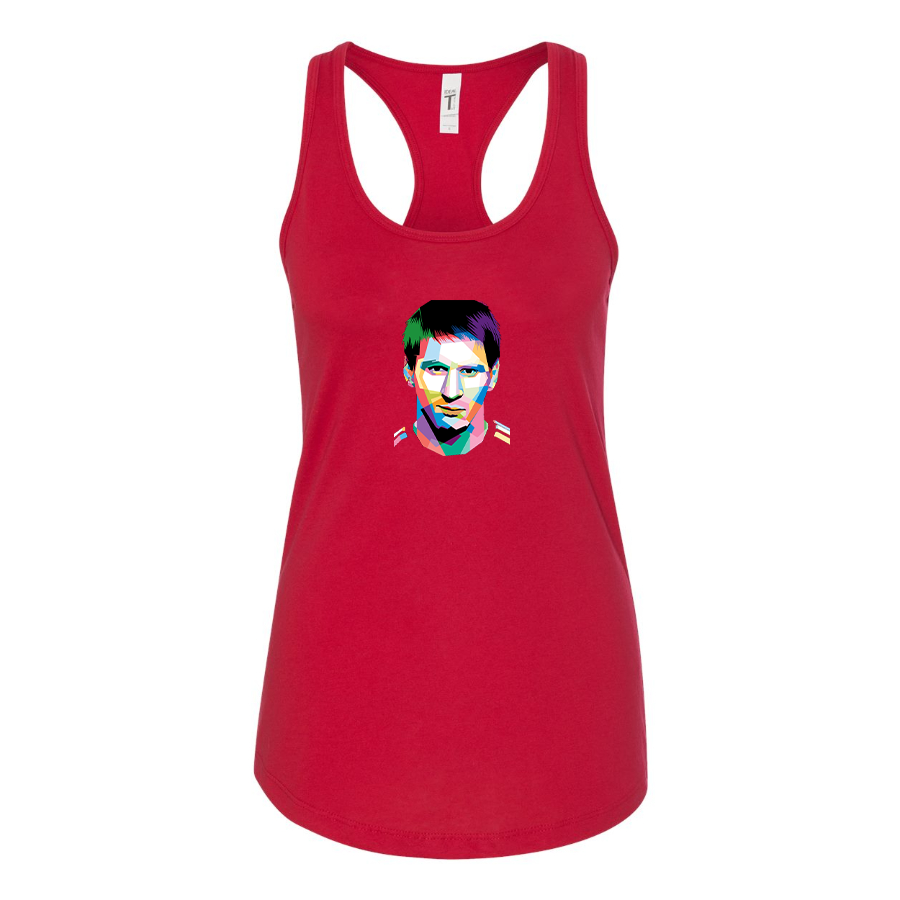 Women's Lionel Messi Face Art Soccer Racerback Tank Top