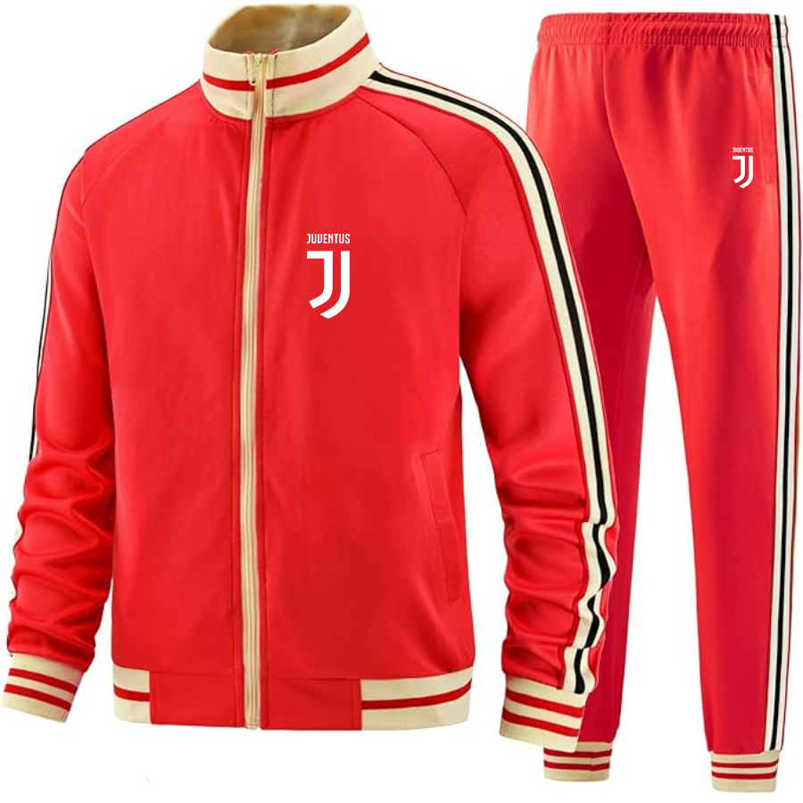 Men's Juventus Soccer  - Premium Two-Piece Designer Tracksuit with Bold Striped Accents and Zippered Front - Elevated Athletic Wear