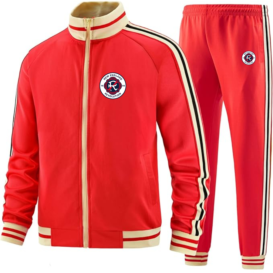 Men's  New England Revolution FC - Premium Two-Piece Designer Tracksuit with Bold Striped Accents and Zippered Front - Elevated Athletic Wear