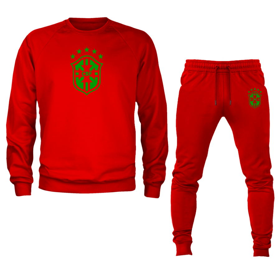 Men's Brazil Soccer Logo Crewneck Sweatshirt Joggers Suit
