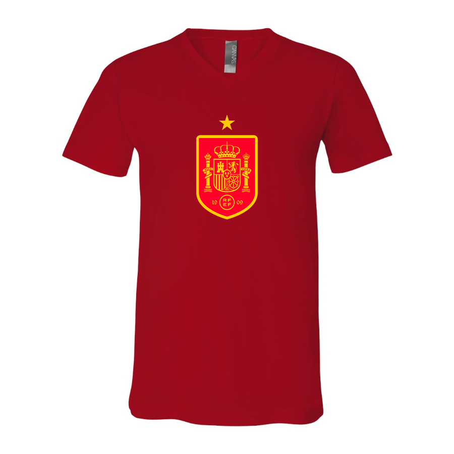 Men’s Spain Red Logo National Soccer Team   - BELLA + CANVAS - Jersey V-Neck Tee - 3005