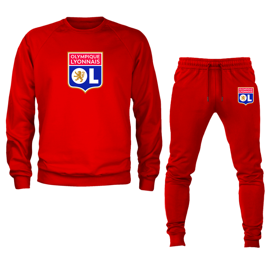 Men's Olympique Lyonnais FC Crewneck Sweatshirt Joggers Suit