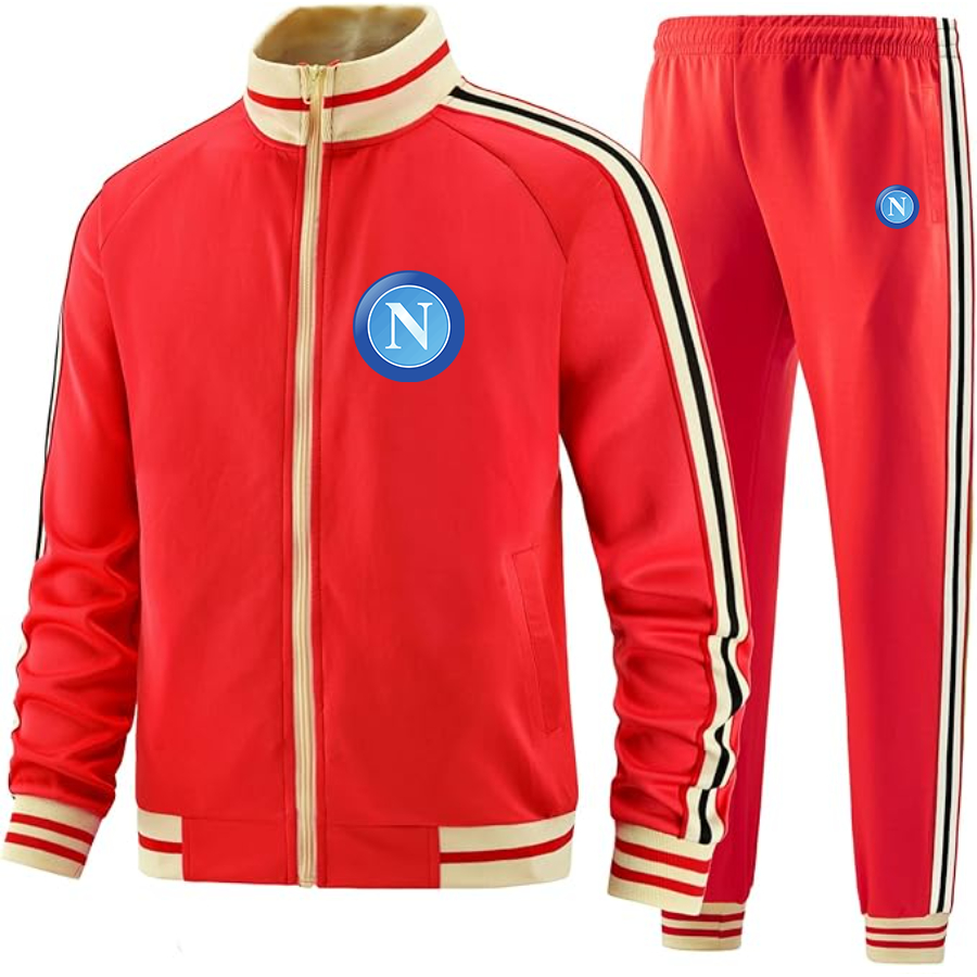 Men's  Napoli FC - Premium Two-Piece Designer Tracksuit with Bold Striped Accents and Zippered Front - Elevated Athletic Wear