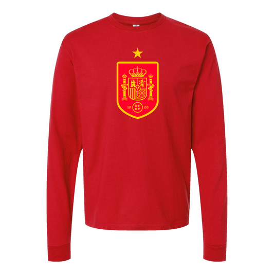 Men's Spain Red Logo National Soccer Team Cotton Long Sleeve T-Shirt
