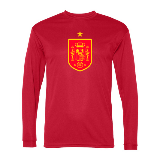 Men’s Spain Red Logo National Soccer Team Performance Long Sleeve T-Shirt