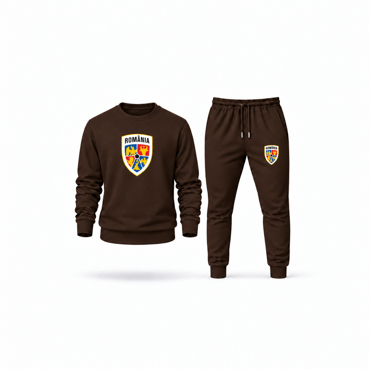 Men's Romania National Soccer Team Sweatshirt Joggers Set | Color: Brown | Main