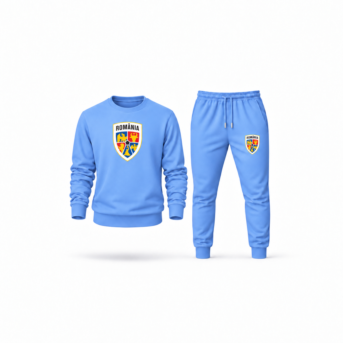 Men's Romania National Soccer Team Sweatshirt Joggers Set | Color: Carolina Blue | Main