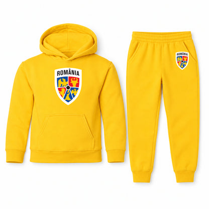 Romania National Soccer Team youth hoodie jogger set, Yellow, Youth Large ages 10–12