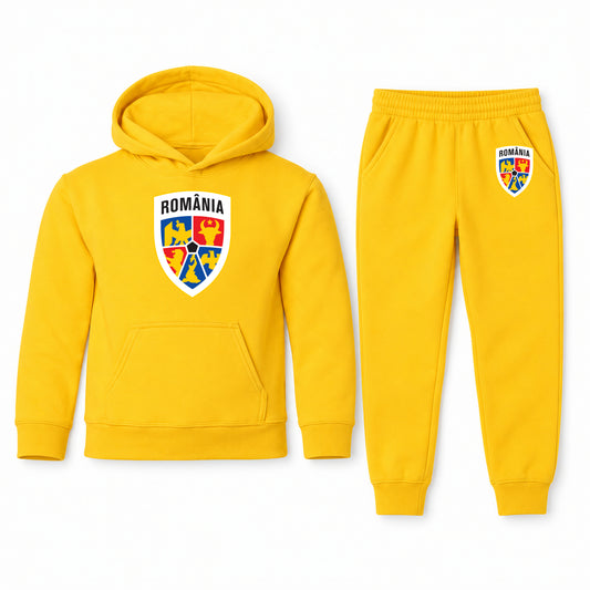 Romania National Soccer Team youth hoodie jogger set, Yellow, Youth Large ages 10–12