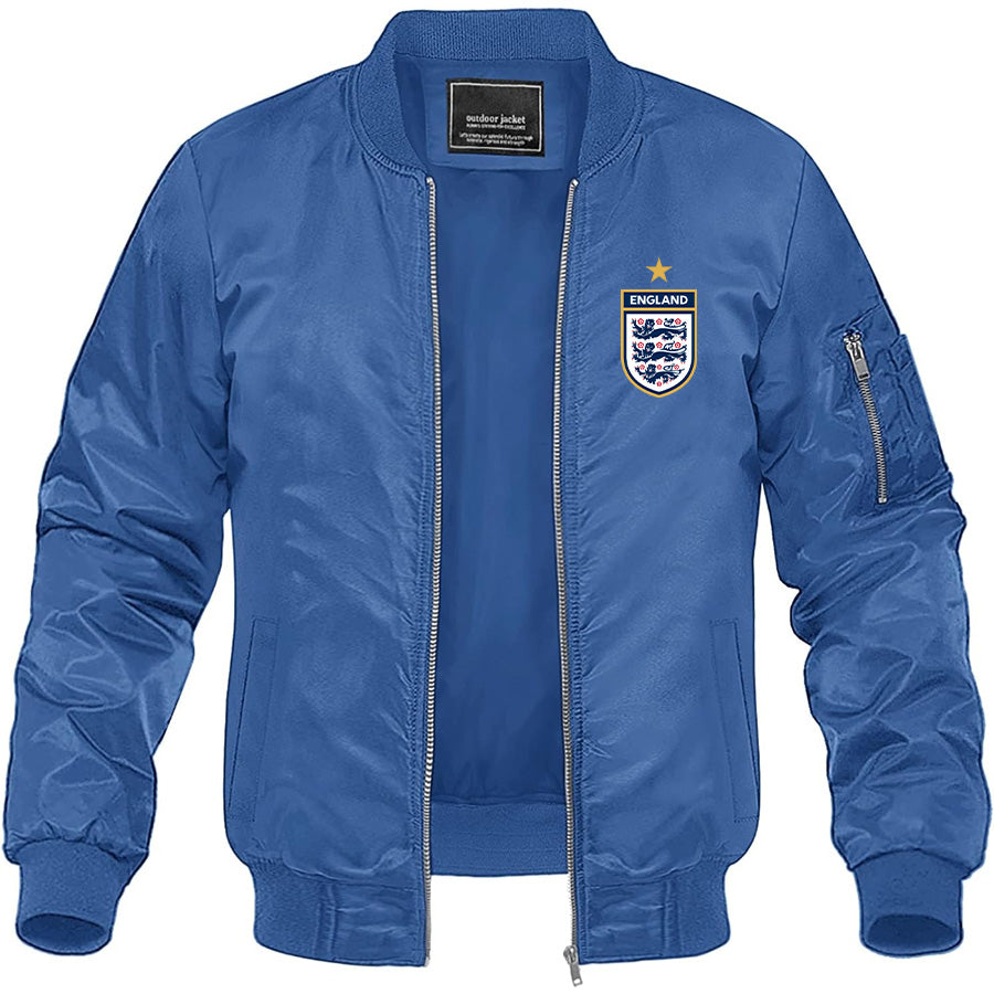 Men's England National Soccer Team Lightweight Bomber Jacket Windbreaker Softshell Varsity Jacket Coat