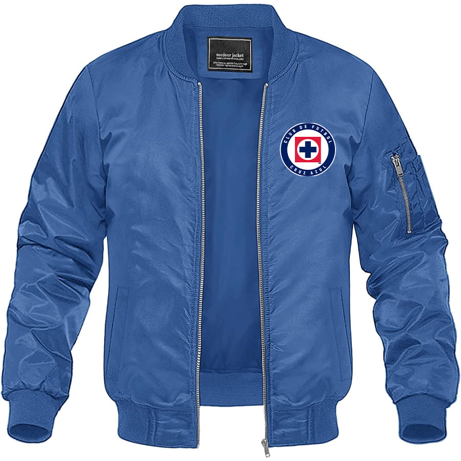 Men's Cruz Azul Football Club Lightweight Bomber Jacket Windbreaker Softshell Varsity Jacket Coat