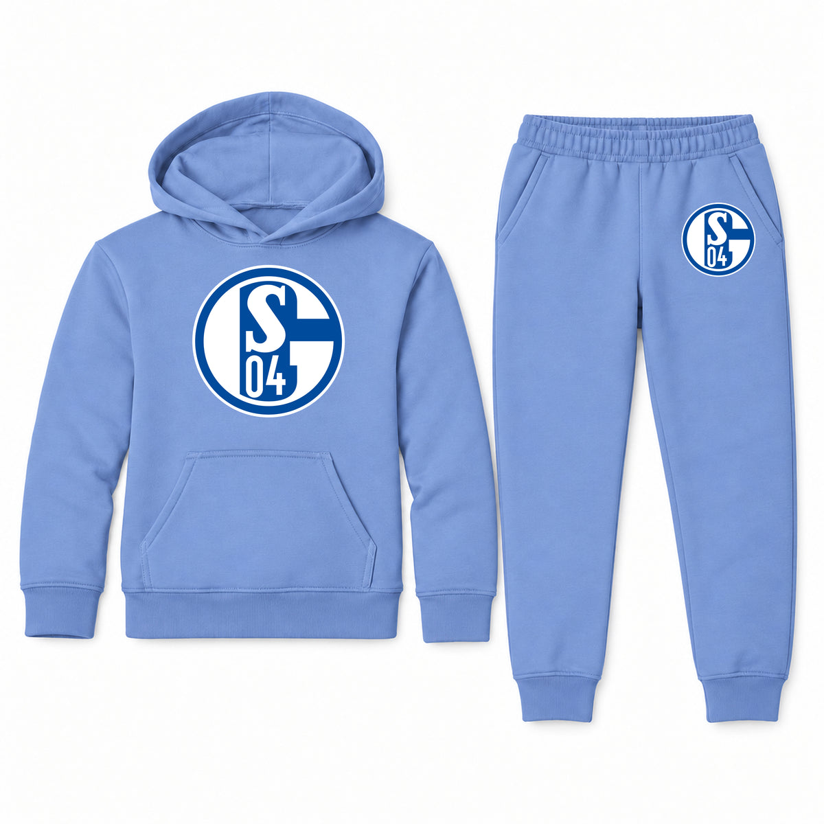 Schalke 04 FC youth hoodie jogger set, Carolina Blue, Youth Large ages 10–12