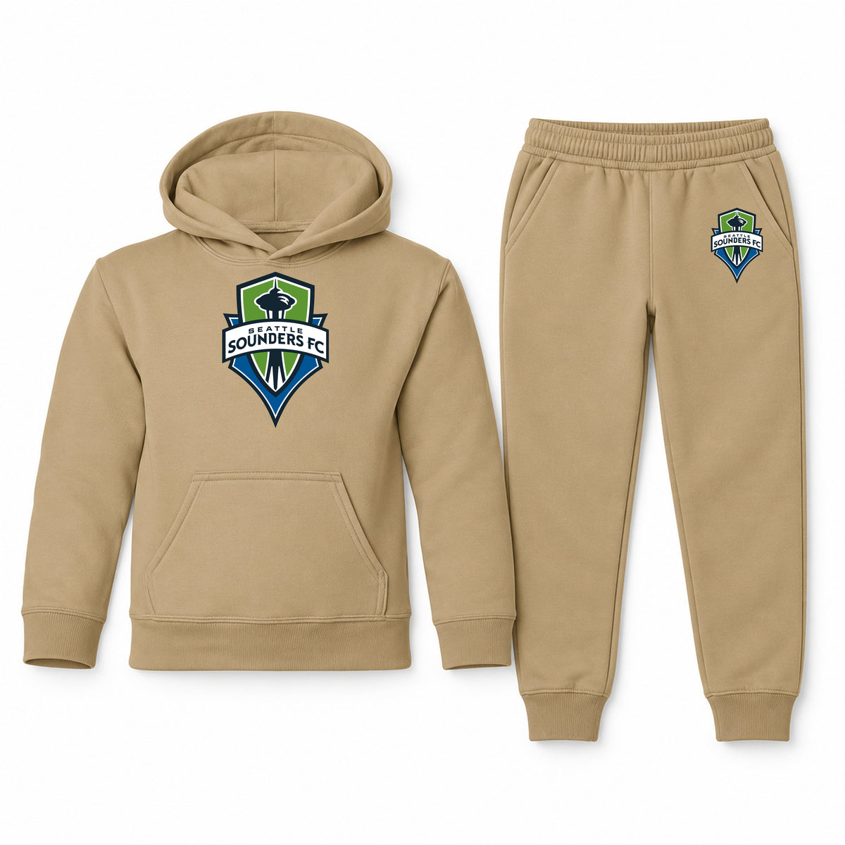Seattle Sounders FC youth hoodie jogger set, Khaki, Youth Large ages 10–12