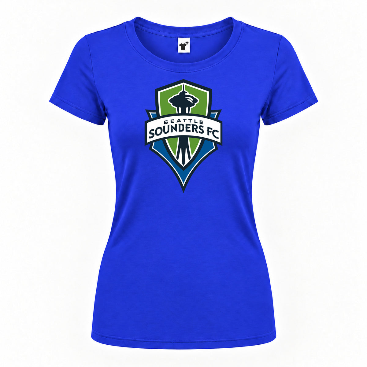 Women's Seattle Sounders FC Round Neck T-Shirt — Royal Blue — original logo on current Drive garment