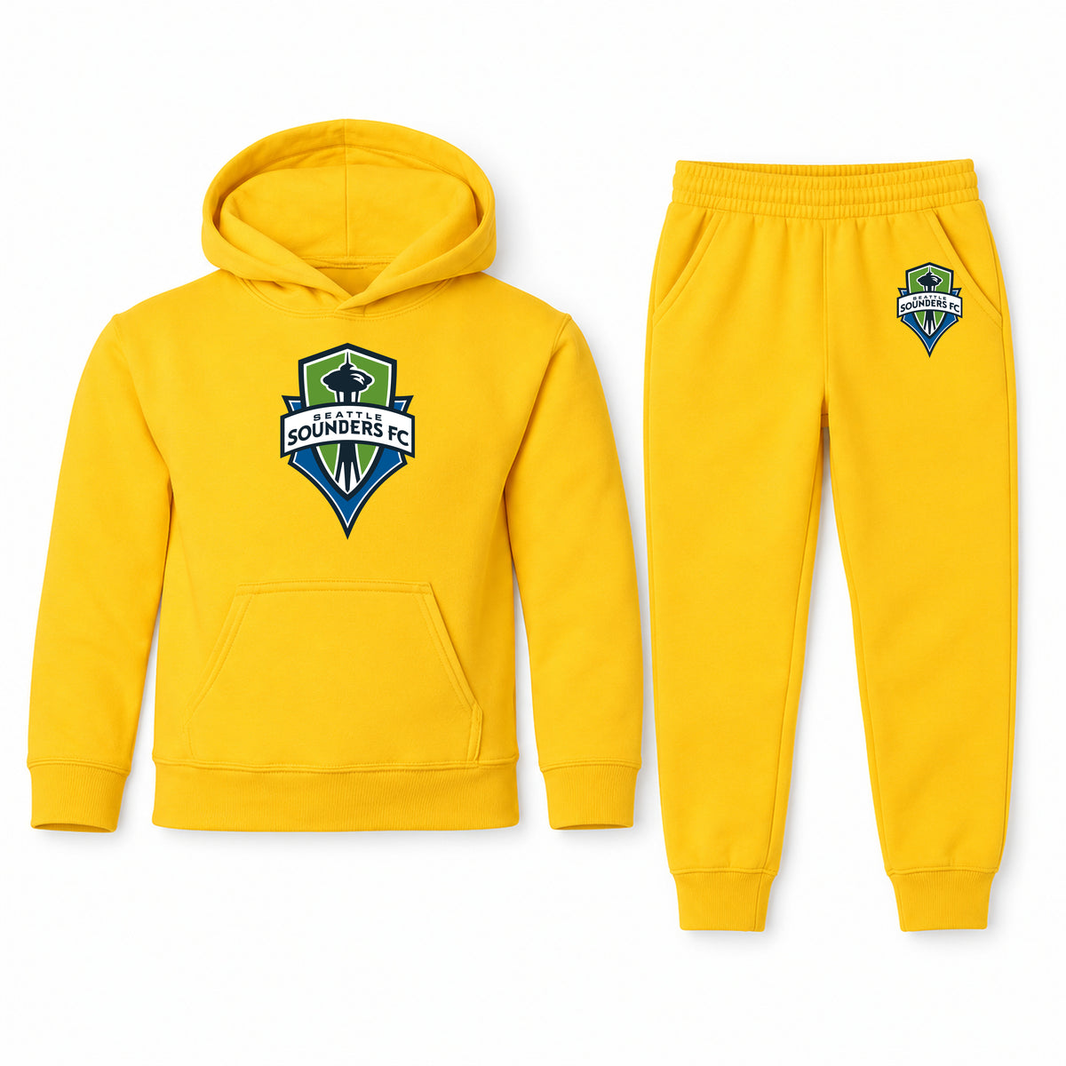 Seattle Sounders FC youth hoodie jogger set, Yellow, Youth Large ages 10–12