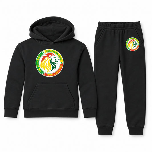 Senegal National Soccer Team youth hoodie jogger set, Black, Youth Large ages 10–12