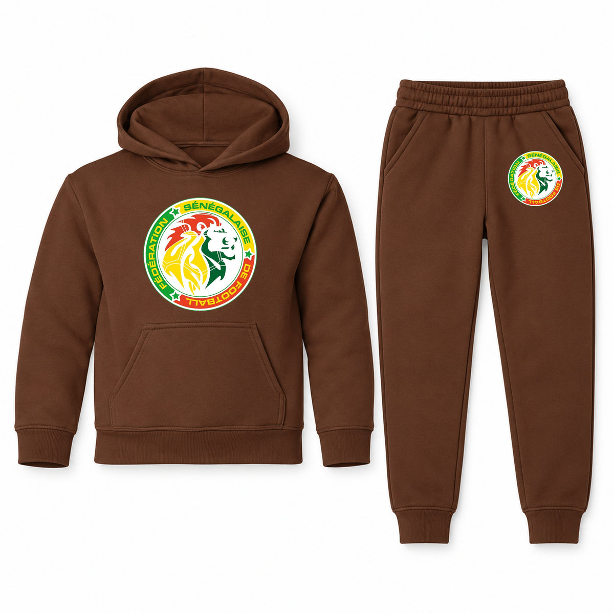 Senegal National Soccer Team youth hoodie jogger set, Brown, Youth Large ages 10–12