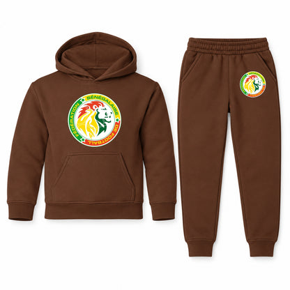 Senegal National Soccer Team youth hoodie jogger set, Brown, Youth Large ages 10–12