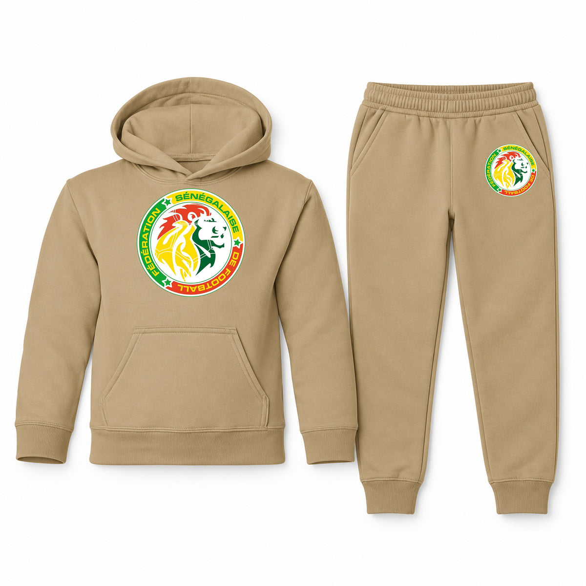 Senegal National Soccer Team youth hoodie jogger set, Khaki, Youth Large ages 10–12