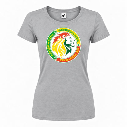 Women's Senegal National Soccer Team Round Neck T-Shirt — Grey — original logo on current Drive garment