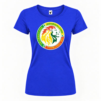 Women's Senegal National Soccer Team Round Neck T-Shirt — Royal Blue — original logo on current Drive garment