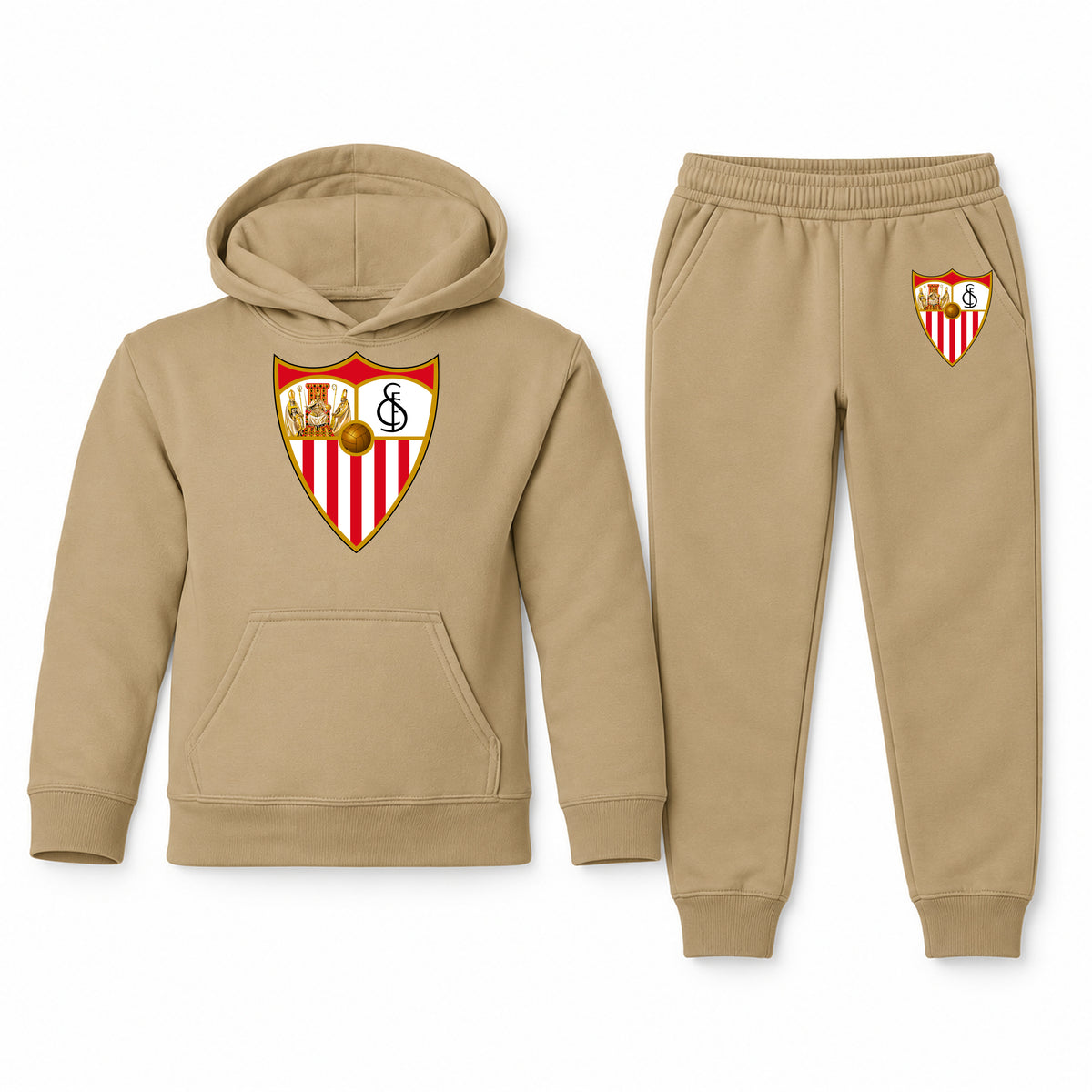 Sevilla FC youth hoodie jogger set, Khaki, Youth Large ages 10–12