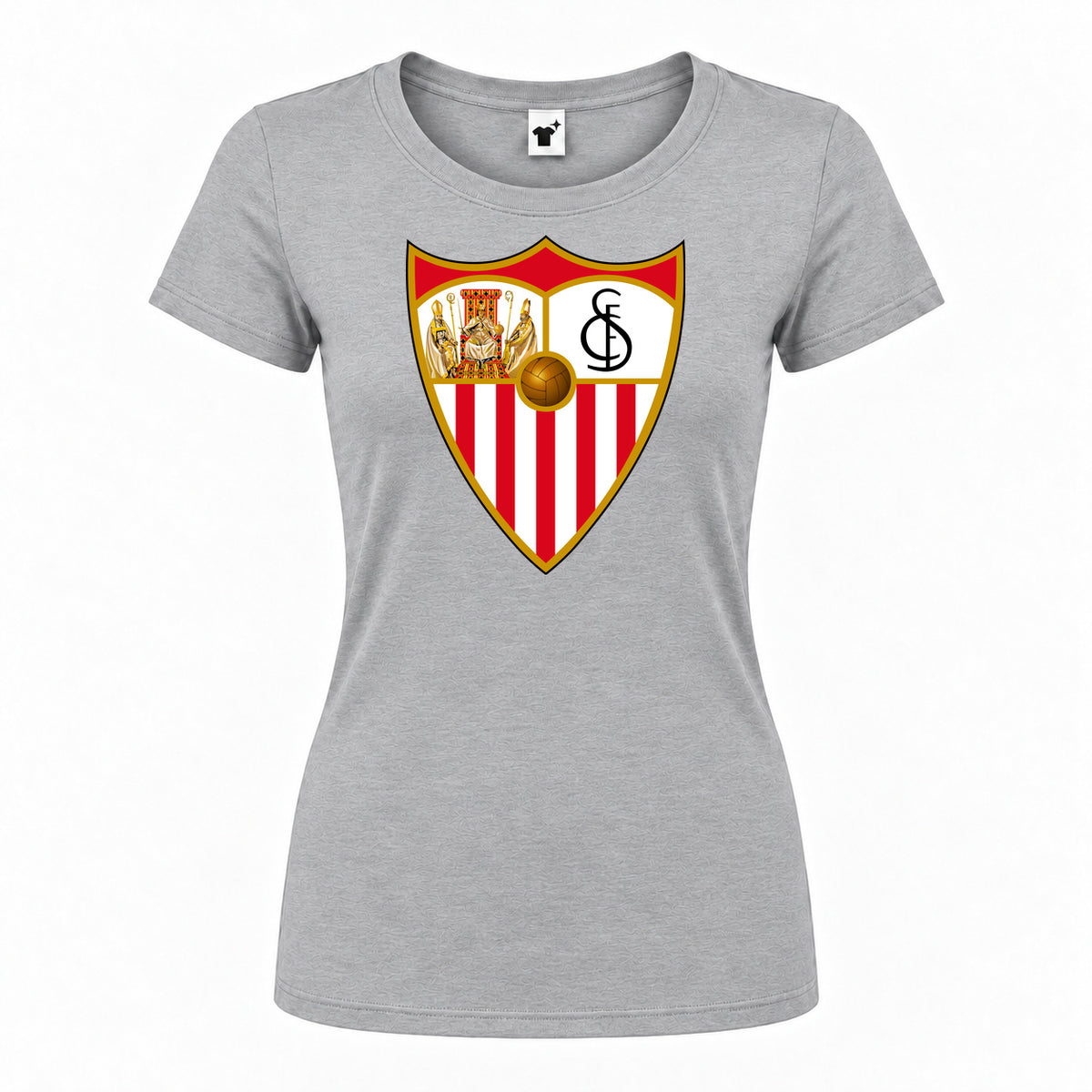 Women's Sevilla FC Round Neck T-Shirt — Grey — original logo on current Drive garment